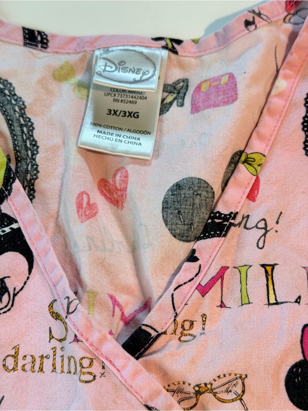 Disney Pink Minnie Mouse Print Scrub Top - Picture 2 of 3